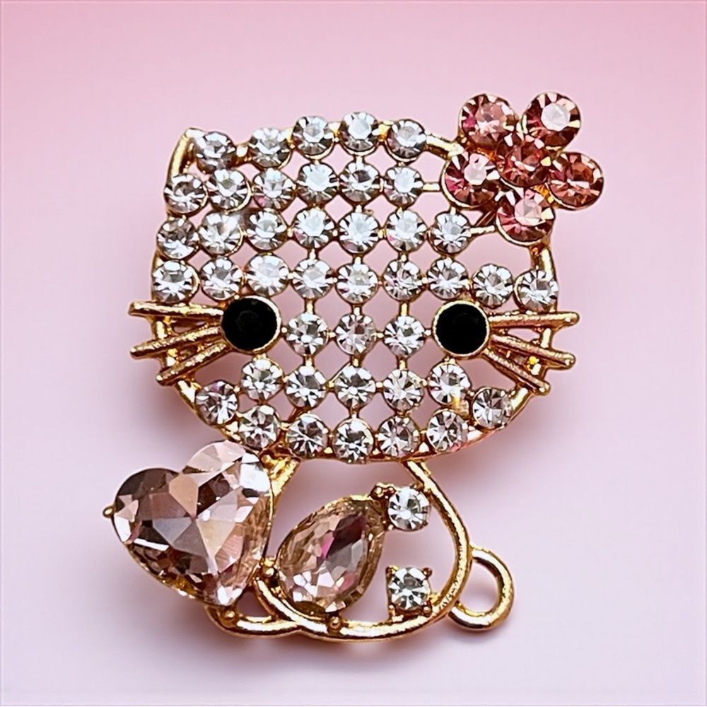 Crystal Hello Kitty Brooch with Pink Accents